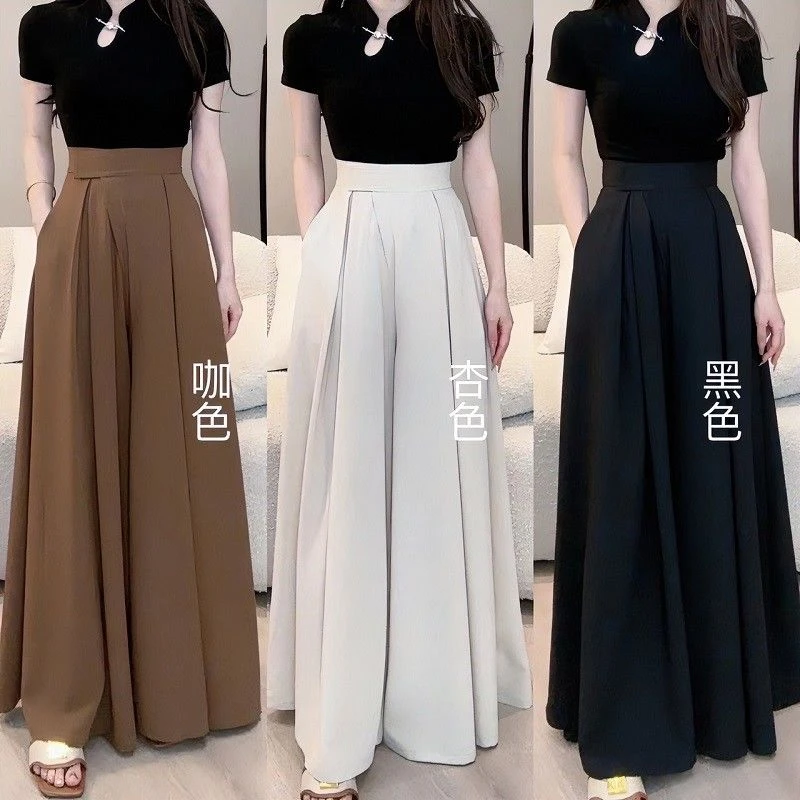 【6719人收藏】高级感魔术贴秋阔腿裤女休闲裤显瘦直筒裤裙裤垂感