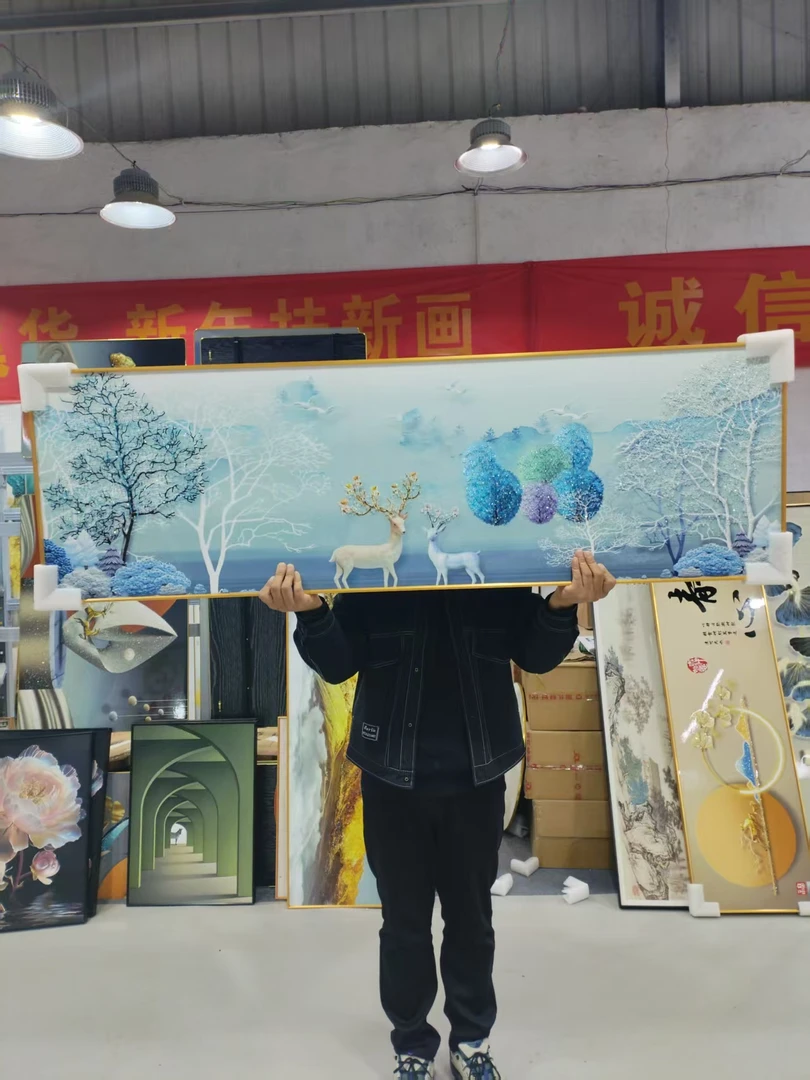 C09升级款小鹿卧室床头画主卧晶瓷镶钻挂画睡房床头装饰画