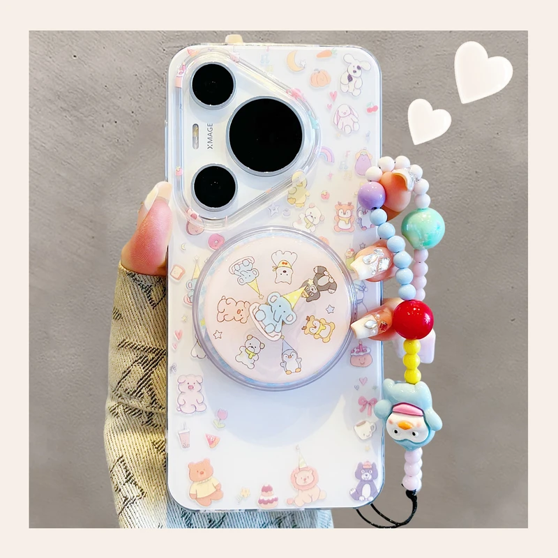 适用华为pura70pro+手机壳韩风可爱卡通小飞象磁吸支架mate70pro