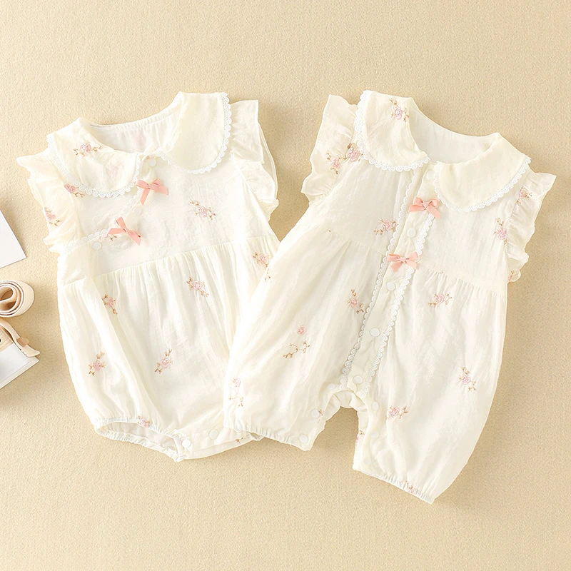 婴儿衣服夏装薄款女宝宝连体衣女公主满月哈衣夏季包屁衣花边甜美