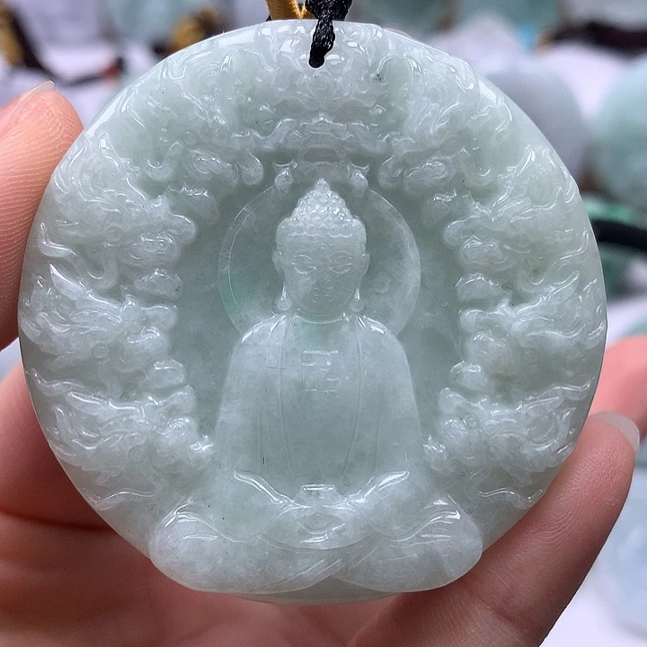 翡翠未镶嵌颈饰九龙大日如来福利两面工艺福利卡厚12+