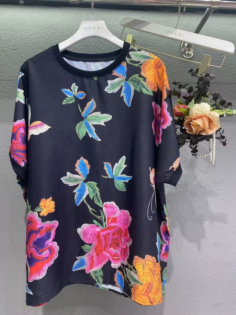 025-定制款  国风富贵花开圆领显瘦时尚上衣