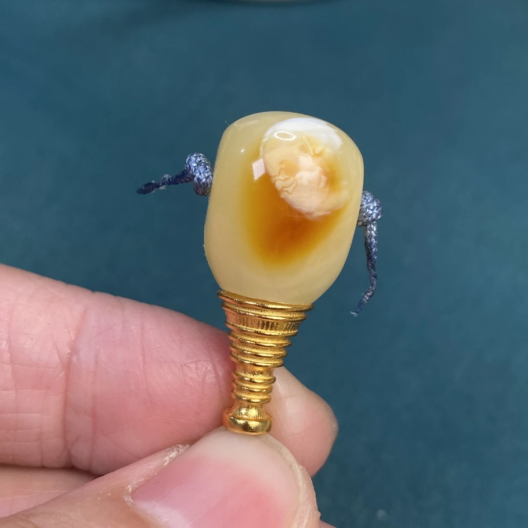 11.3×13×25mm配件s925银镀金天然原矿蜜蜡沁色瓷白妖花分体三通