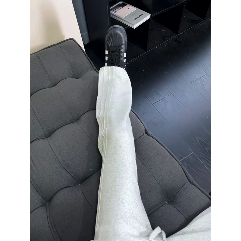 花灰色重磅褶皱条纹运动卫裤男款宽松直筒垂感裤子美式复古休闲裤