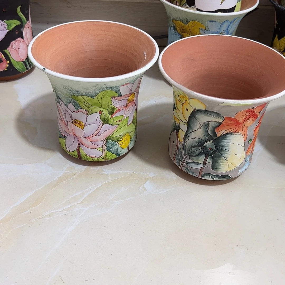 我***鱼景德镇炫彩手绘陶瓷花盆