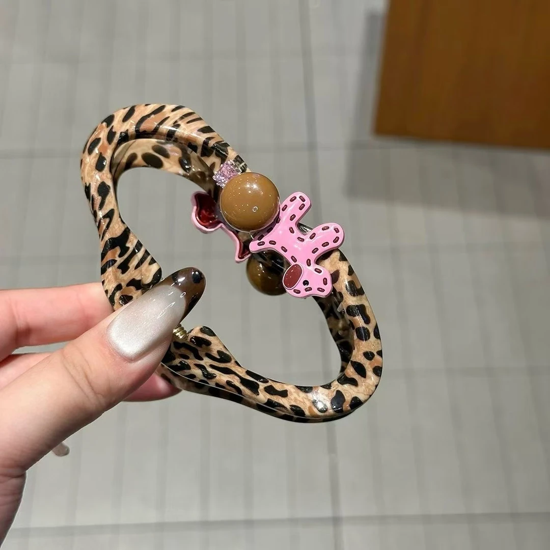 韩系甜酷豹纹小众云朵小狗球球水钻发抓洋气时尚抓夹高马尾盘发饰