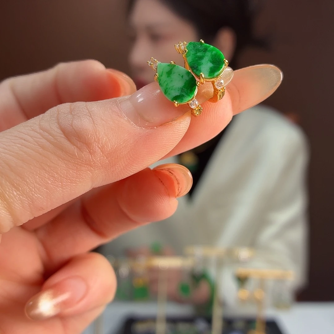 翡翠银S925镶嵌耳饰