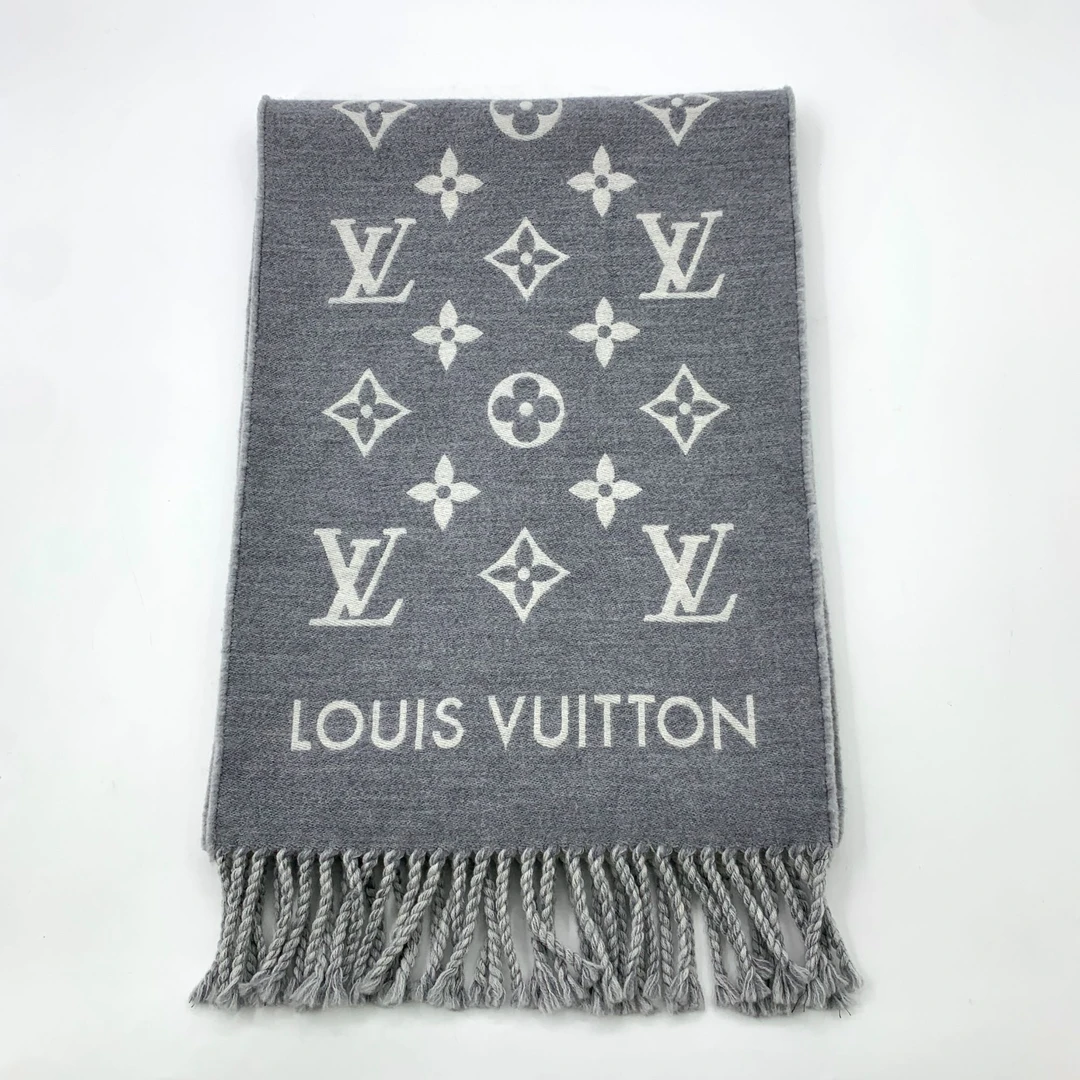 99新 LouisVuitton/路易威登 X14177 灰色老花羊毛流苏围巾