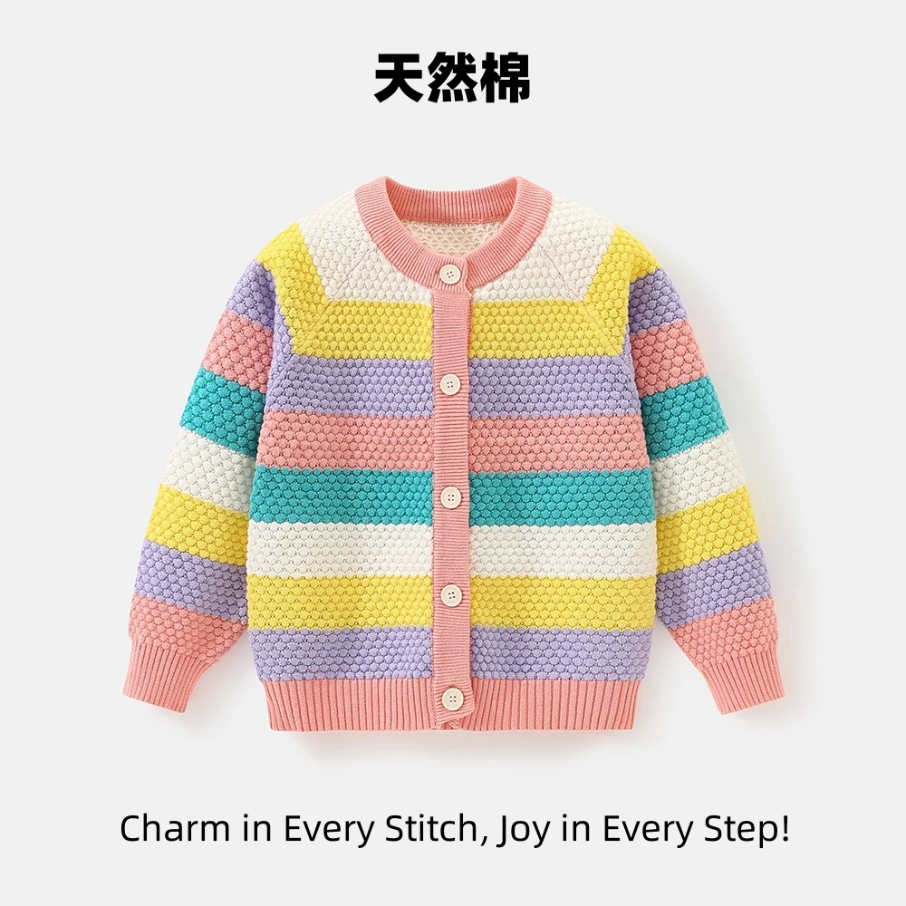 【天然棉】2024秋冬新款长袖男童女童针织儿童彩色拼接开衫百搭