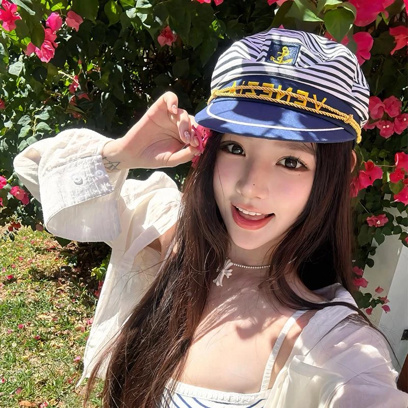 欧美英伦风海军帽子女空姐制服帽平顶水手船长帽复古出游画家帽