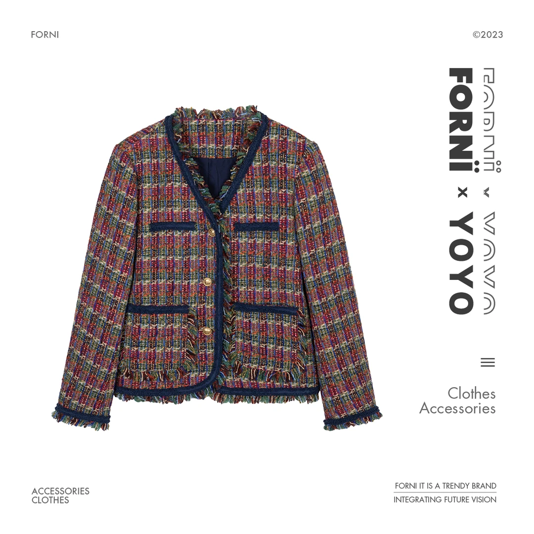 FORNI x YOYO 粗花呢复古气质时尚秋冬手工坊纹理编织小香风外套