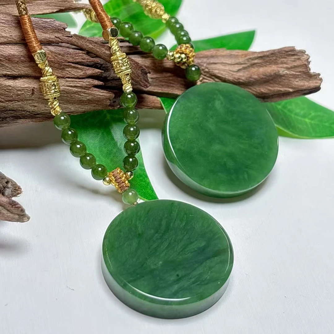 《老猪严选》ALA-001和田玉碧玉圆牌毛衣链约30*6mm多样性发其一