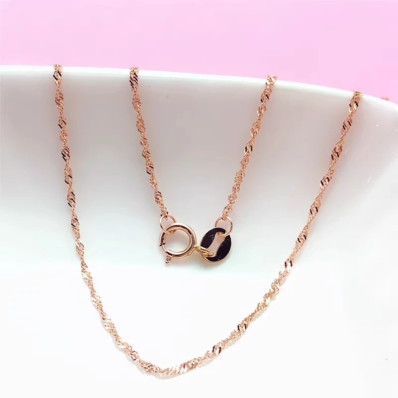 素金水波纹项链时尚简约气质14K玫瑰金百搭项链