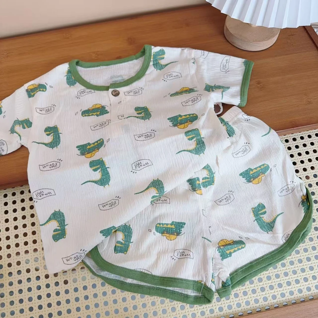 糯米米团 儿童夏款双层皱皱棉短袖短裤套装（实物以直播间展示为准