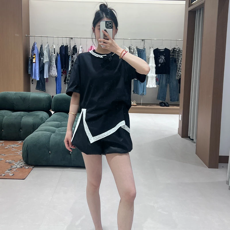 FIZZFLY | 25设计师品牌新款 25SS夏季领口针织蝴蝶结短袖T恤