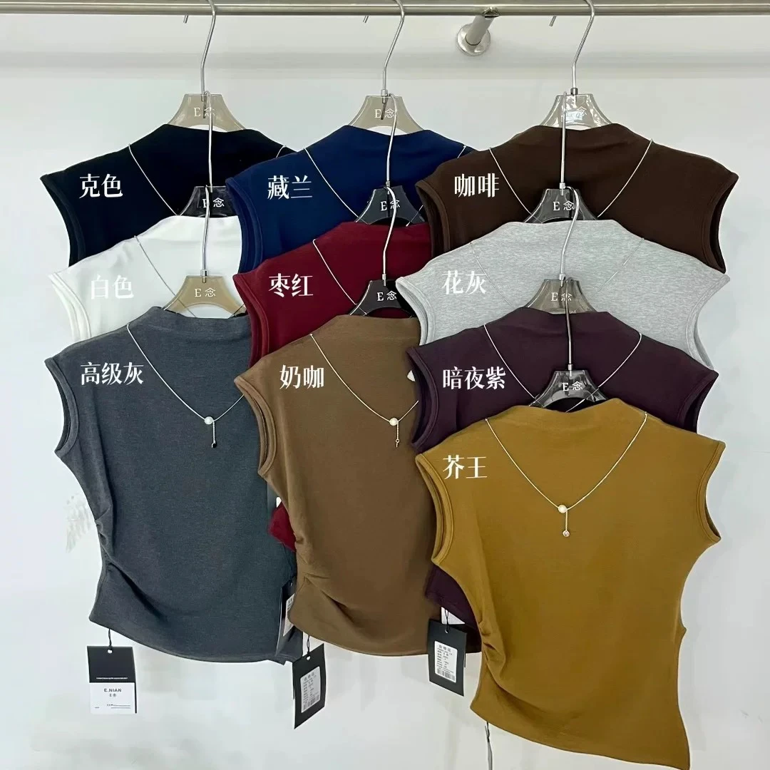 E念6002早秋独特别致小衫女半高领飞飞袖链条配饰修身内搭上衣