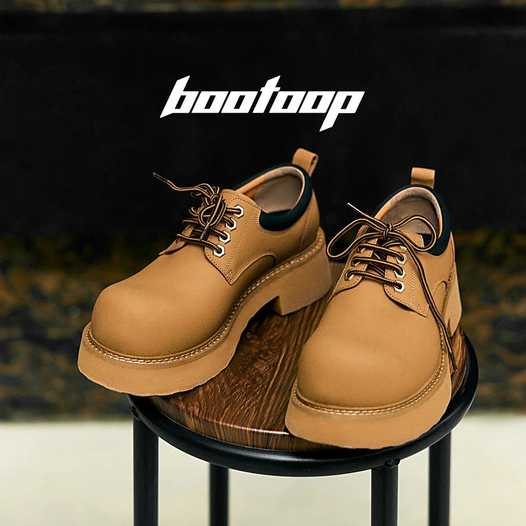 BeauToday【大黄靴】大头厚底德比鞋头层牛皮休闲皮鞋男女同款百搭