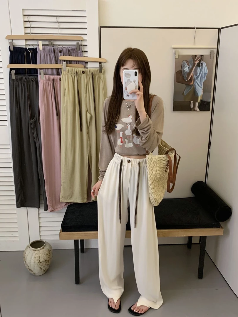 夏季阔腿裤高腰长裤春季休闲裤直筒裤垂感宽松显瘦拖地裤