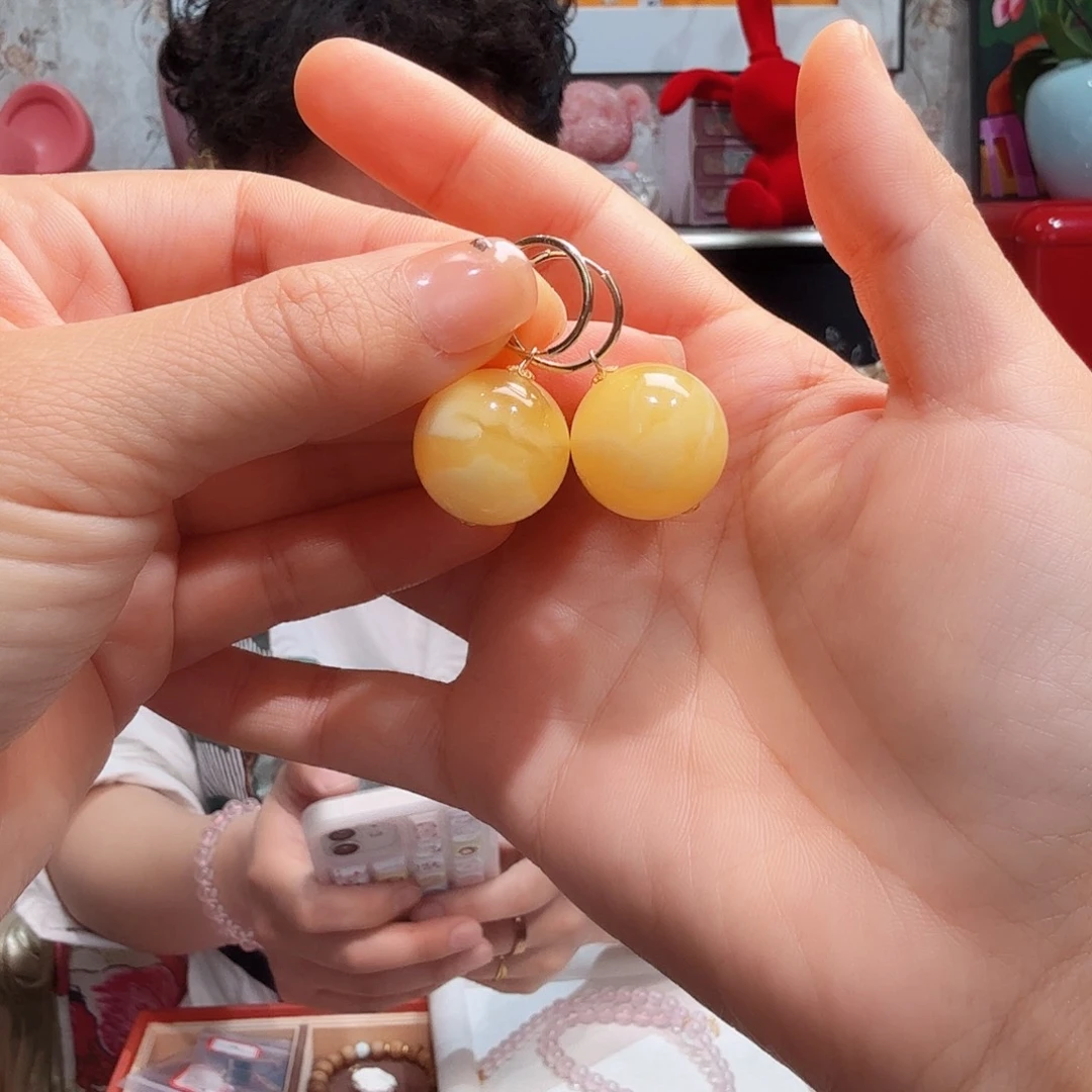 琥珀耳饰18K金镶嵌耳饰