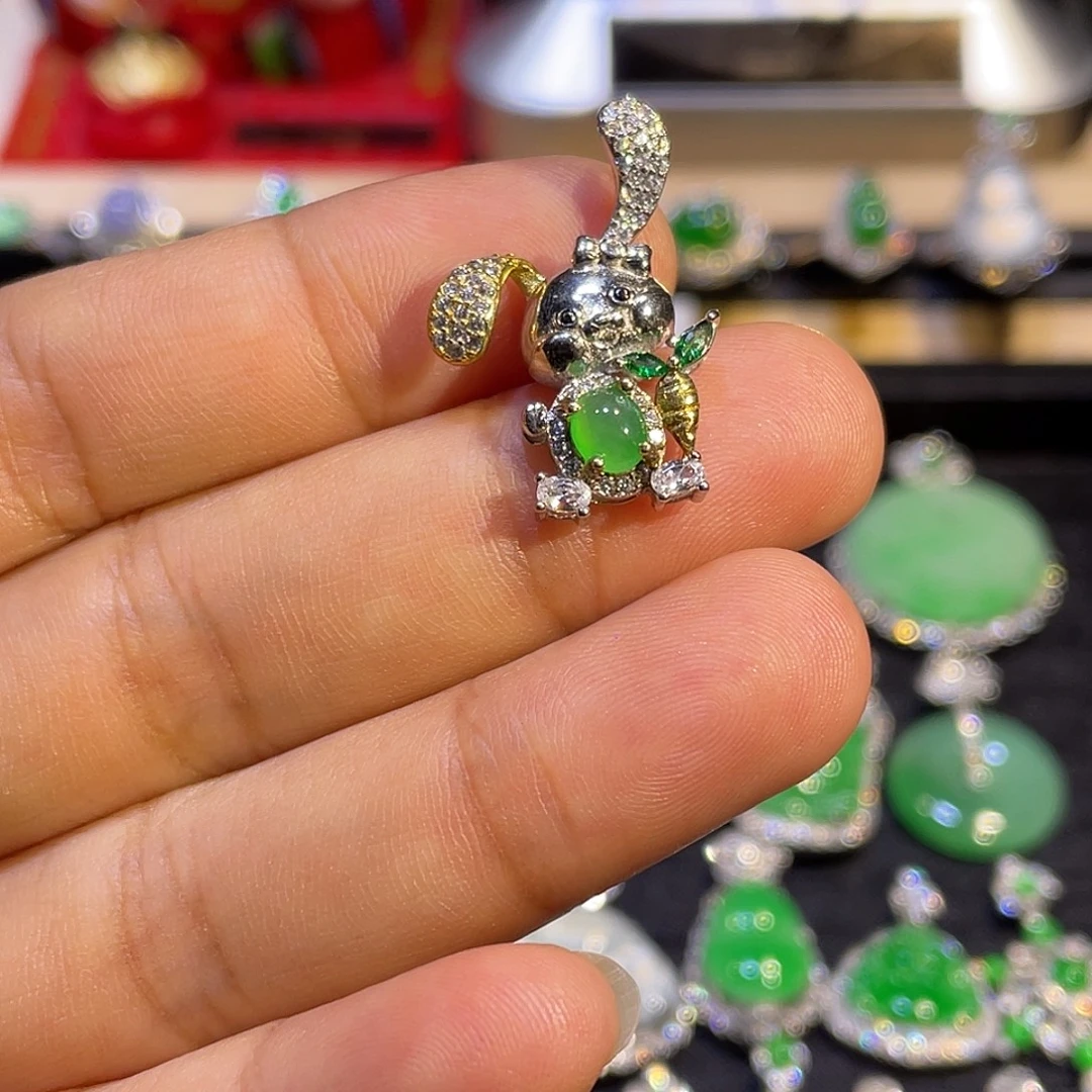 翡翠银S925镶嵌吊坠(不含链)