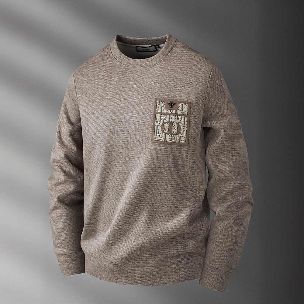 施摩瓦戈亲肤羊毛卫衣男士秋季贴皮标五金小蜜蜂设计套头圆领长袖