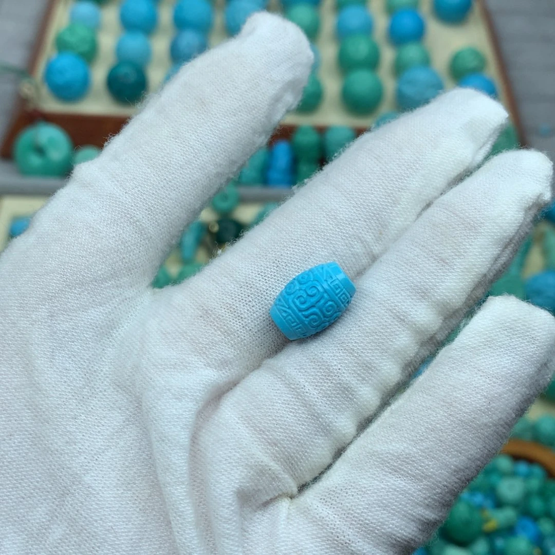 高瓷蓝回文长桶珠尺寸8.5