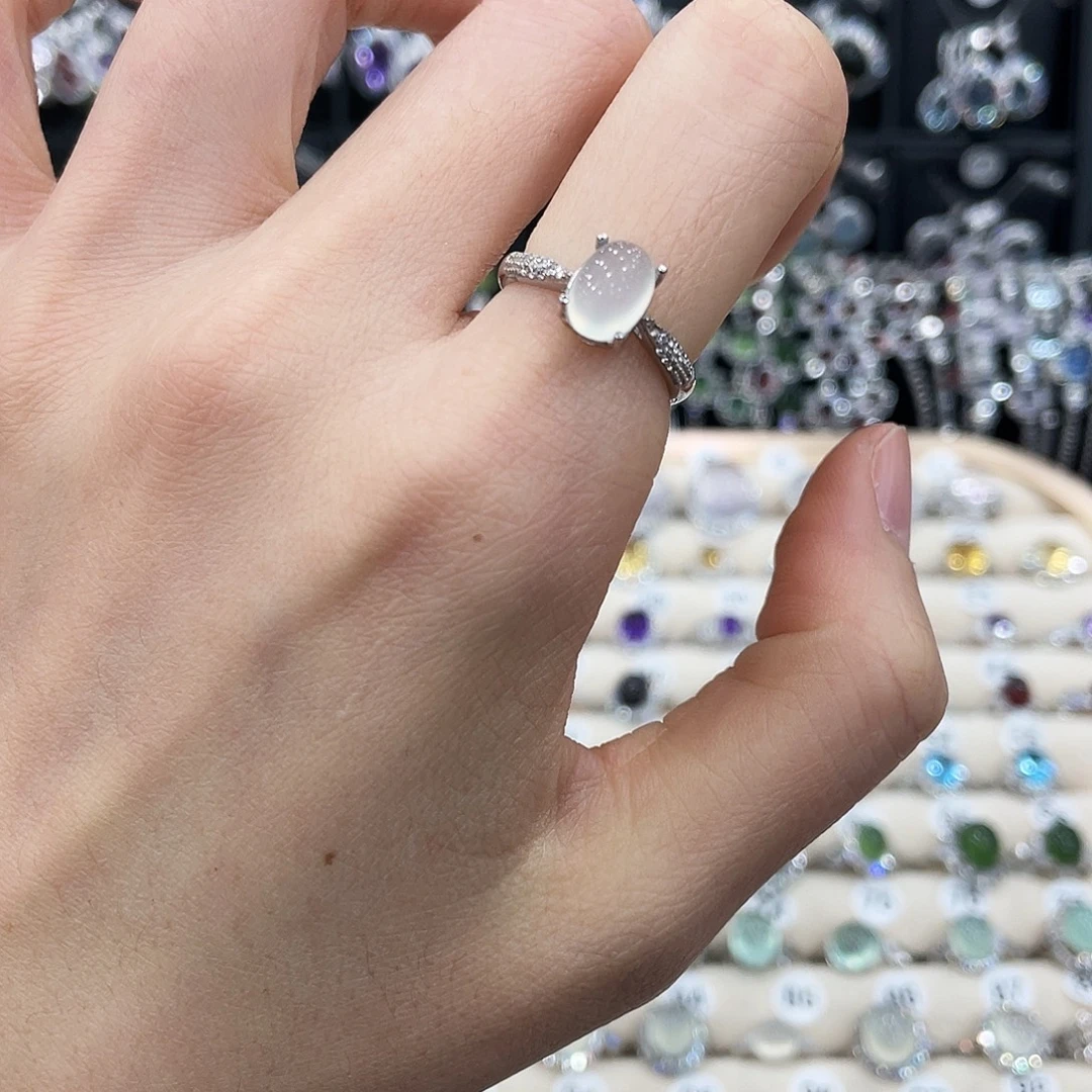 蛇纹石玉银S925镶嵌戒指戒指