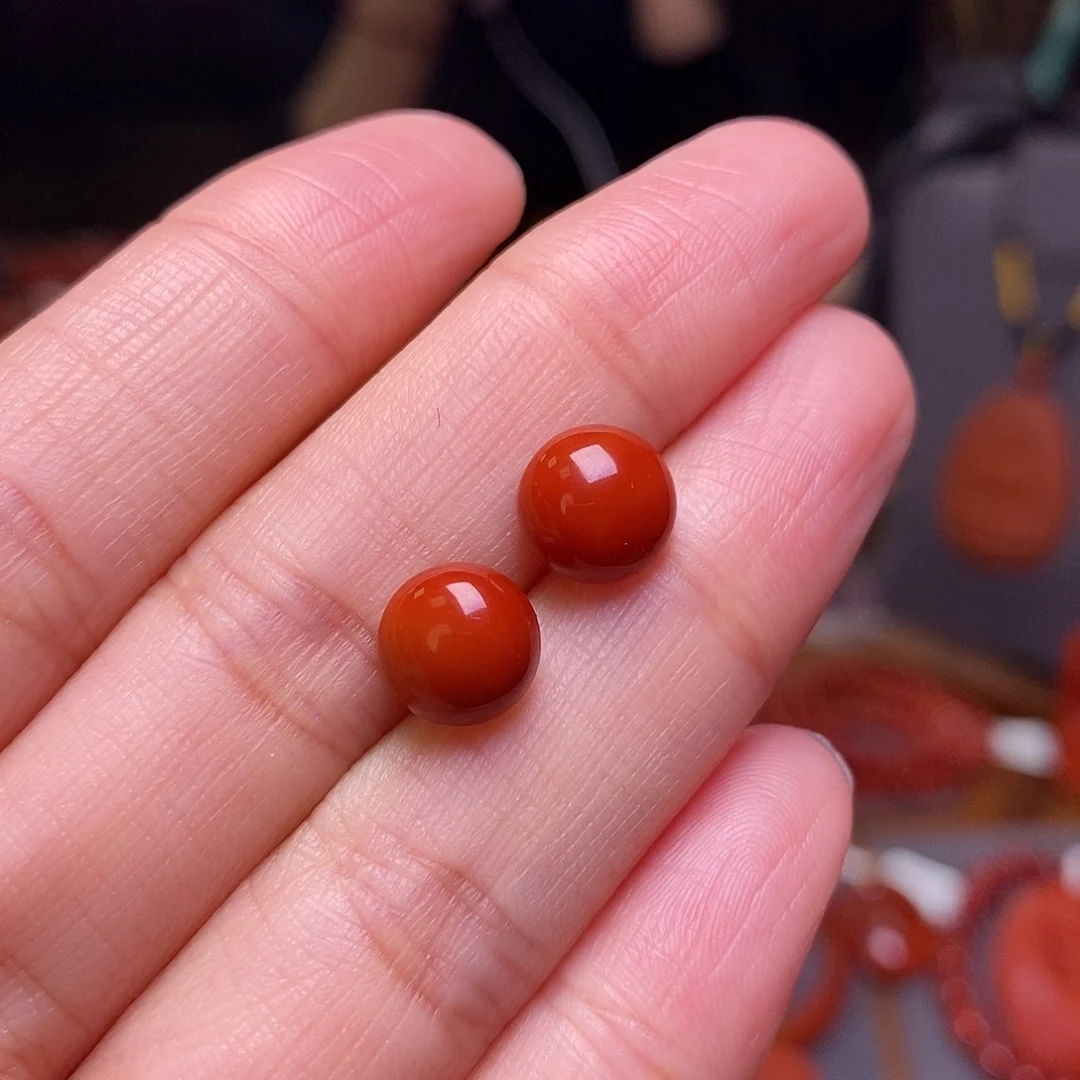 南红玛瑙耳钉18K金镶嵌安*