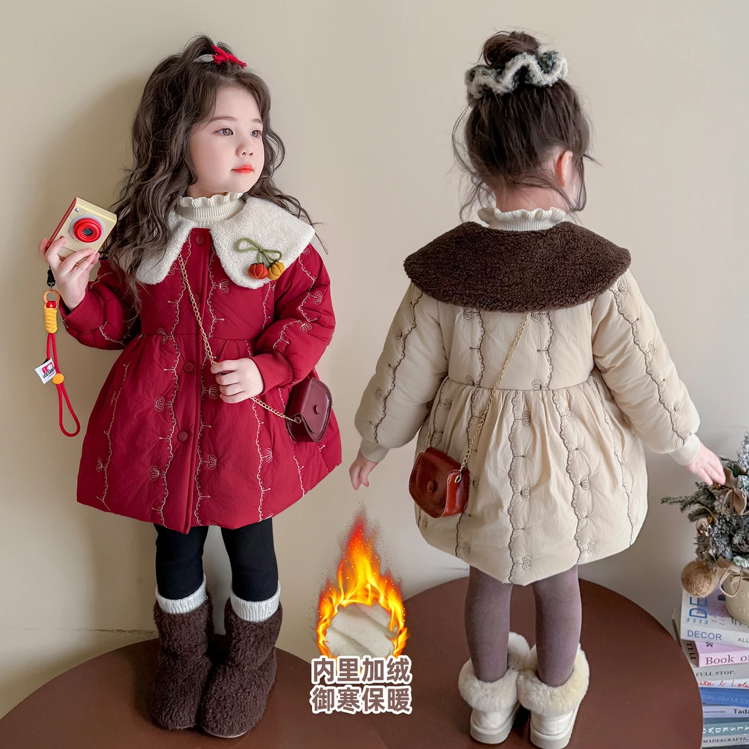 女童棉服冬装2025新款洋气宝宝加绒夹棉棉袄外套儿童冬季保暖棉衣