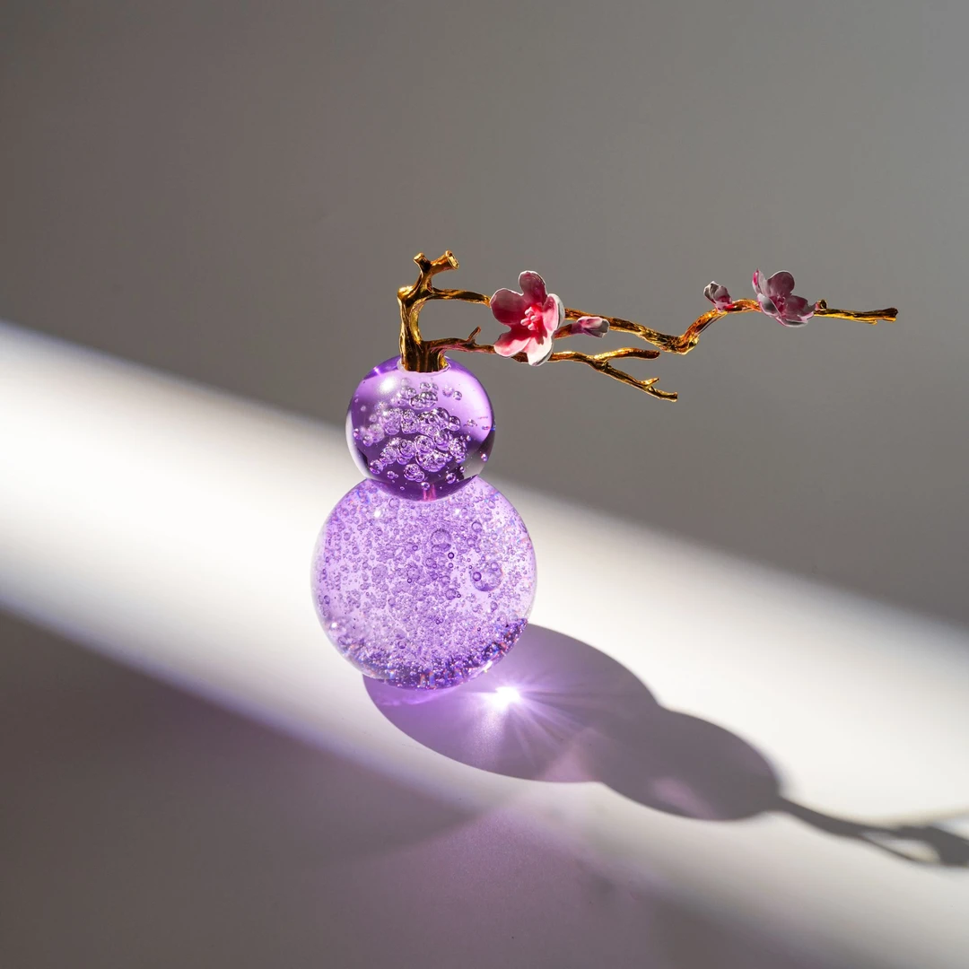 K9水晶珐琅彩紫色葫芦创意室内高档轻奢玄关摆设茶室开业乔迁礼物