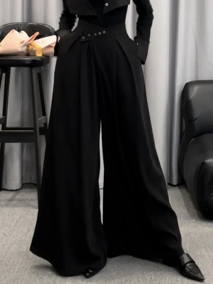 FS2582春季新款时髦纯色可调节斜扣裙裤女高腰显瘦遮肉休闲阔腿裤