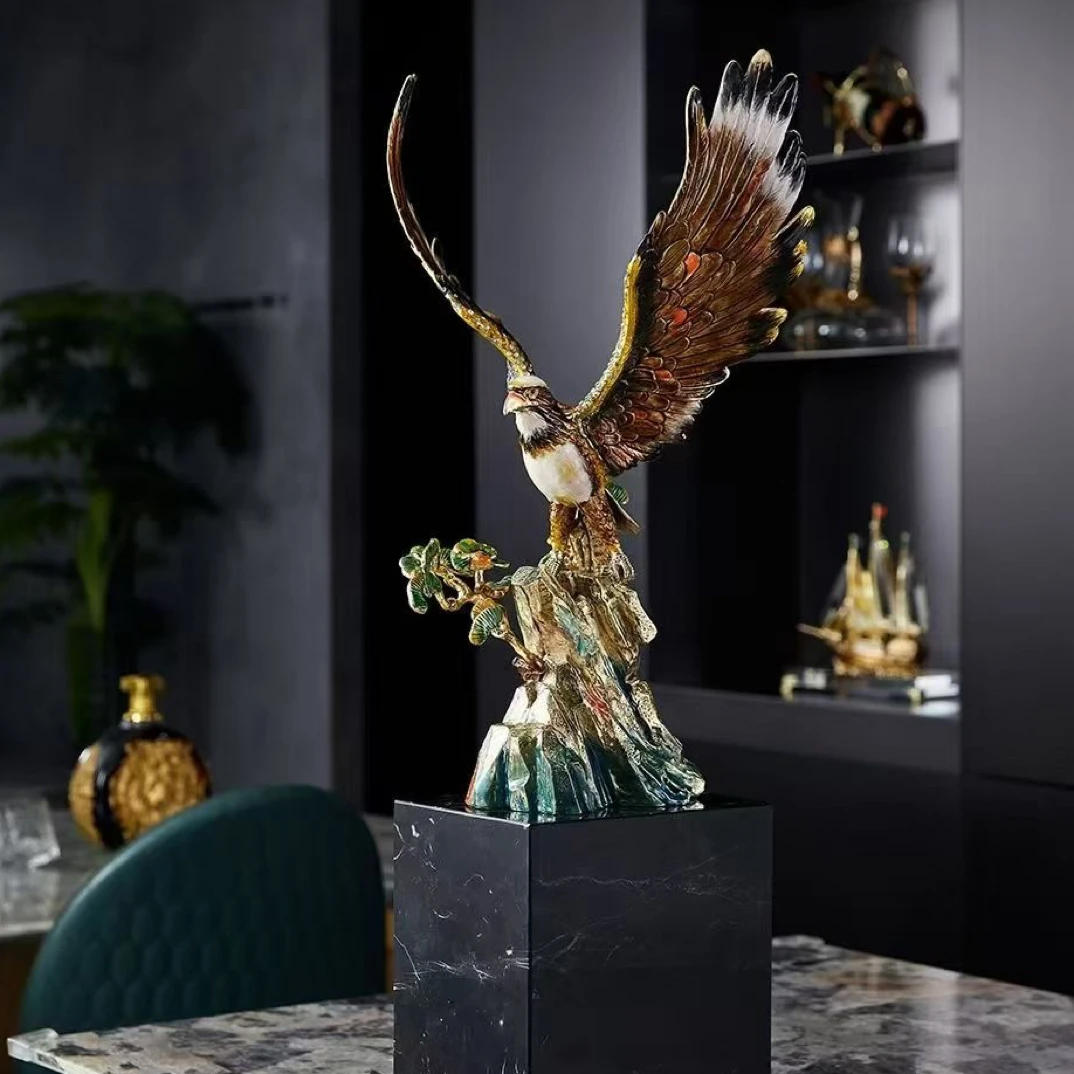 大展宏图》老鹰摆件摆设珐琅彩玄关雄鹰新中式客厅办公室桌工艺品