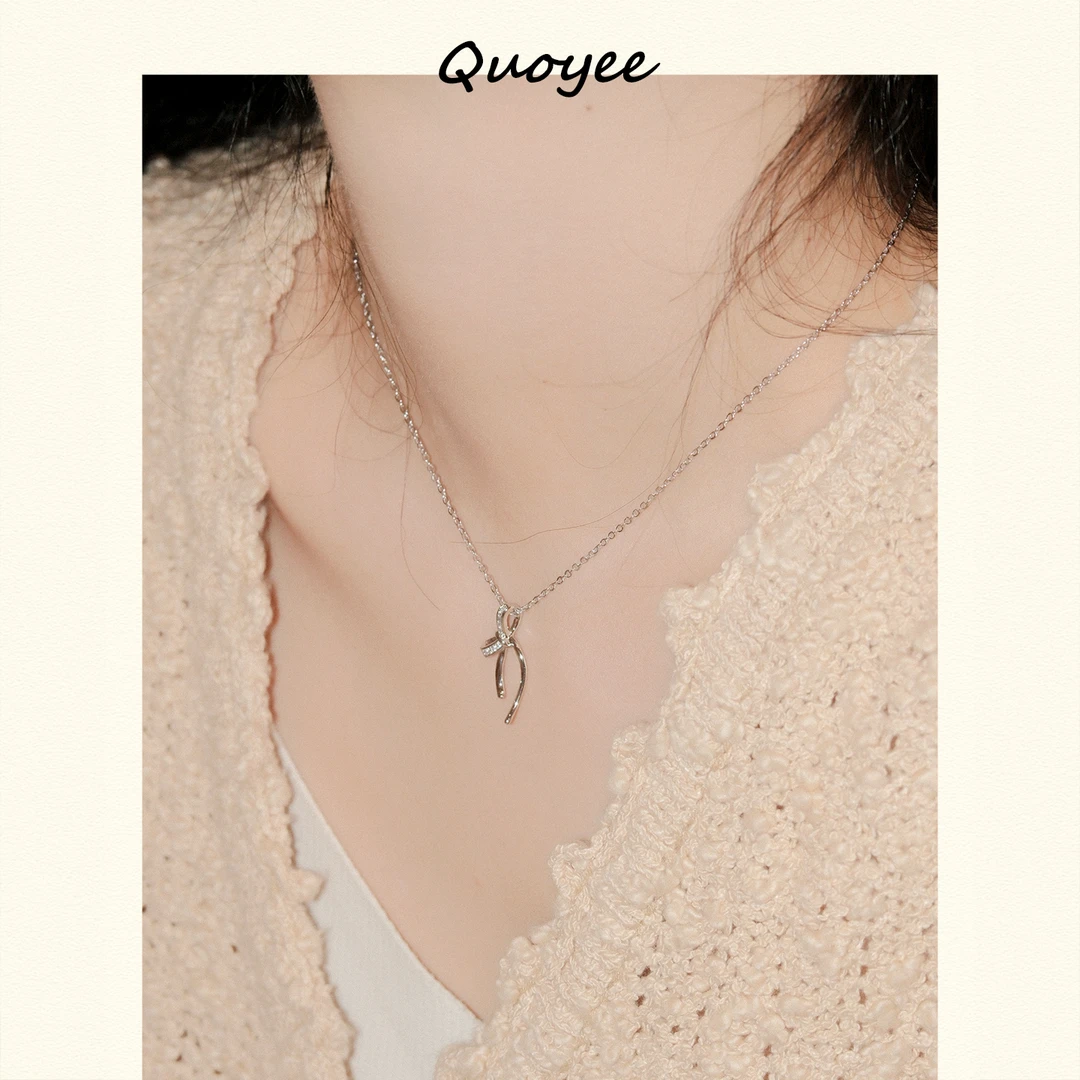 合金项链 Quoyee 韩系简约蝴蝶结吊坠项链少女感XLX01J7