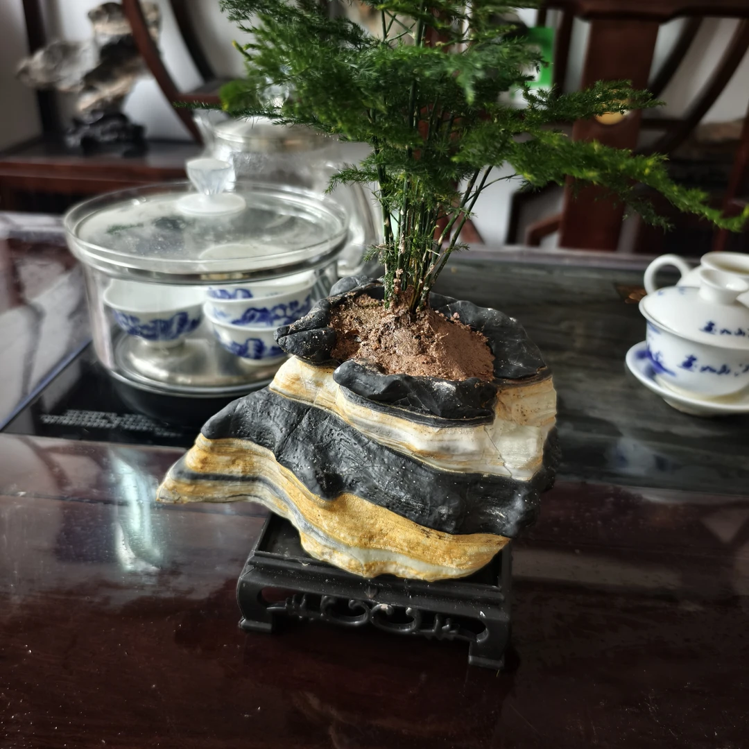 灵璧石原石外形禅意小花盆（不包括绿植和底座）