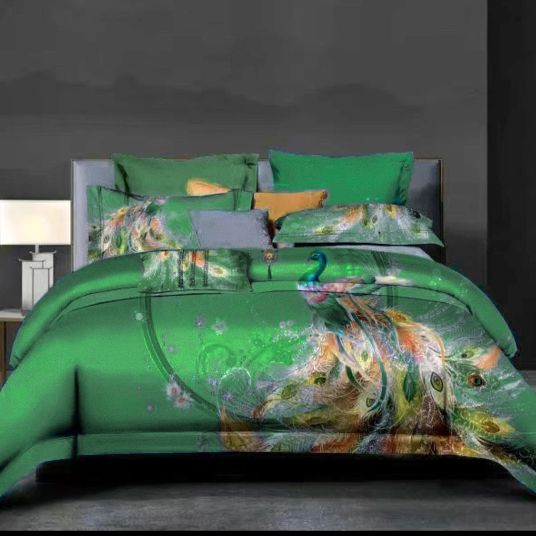 【丽萍专属】320S柔赛丝高精密数码印花被套单件- 凤舞九天祖母绿