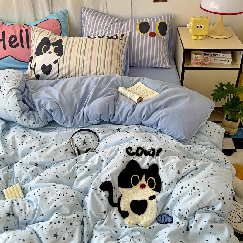 A类-超柔水洗四件套纯色简约可爱网红少女心单人学生宿舍三件套