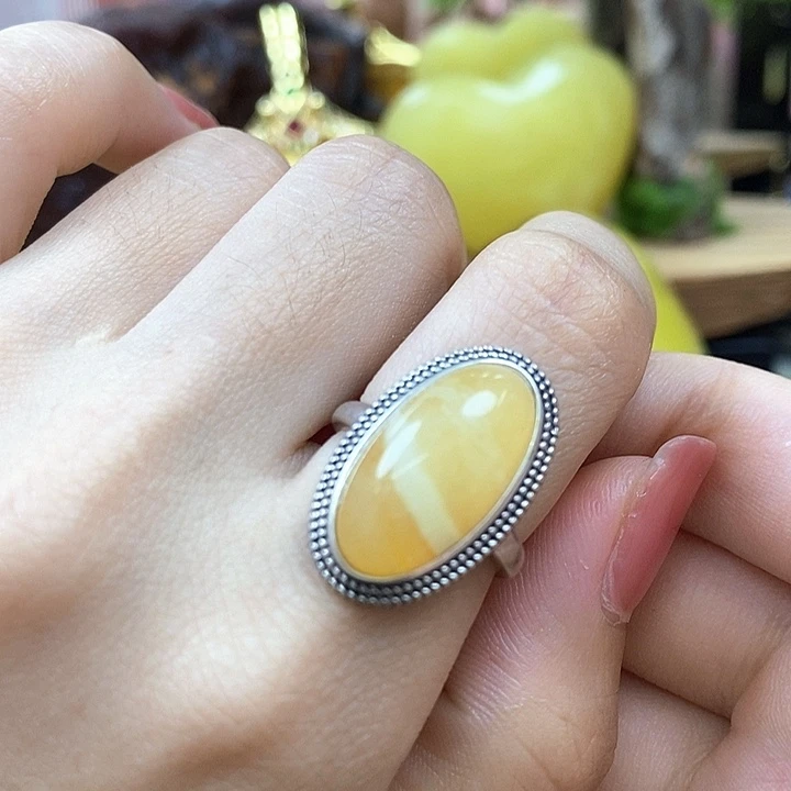 银S925镶嵌琥珀手链戒指