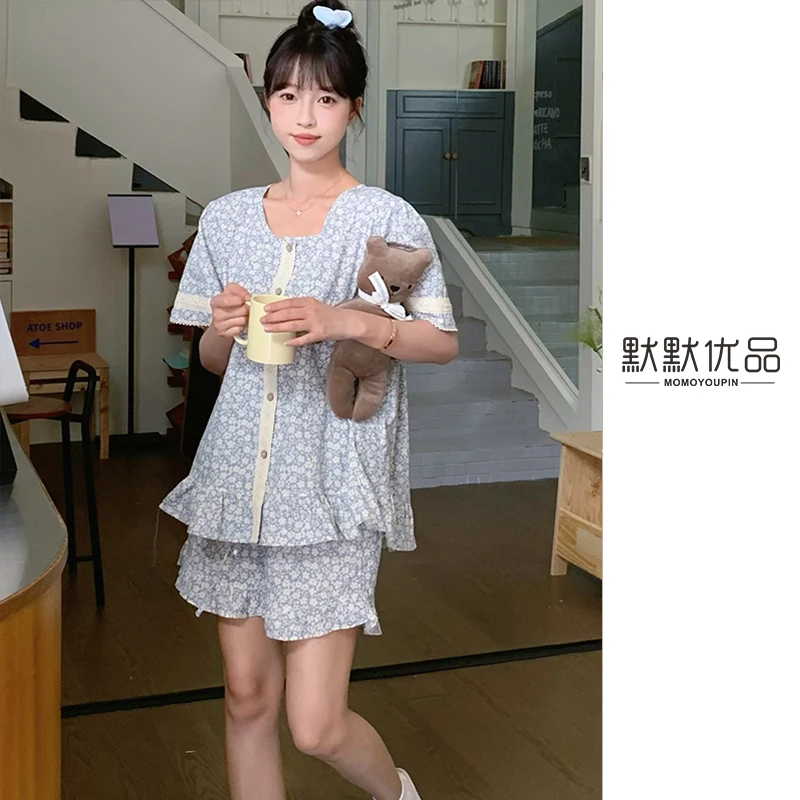 超舒适/韩国Public republic/睡衣女/复古碎花/甜美家居套装