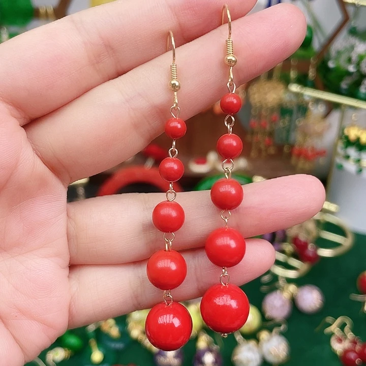 天然辰砂五珠耳钩