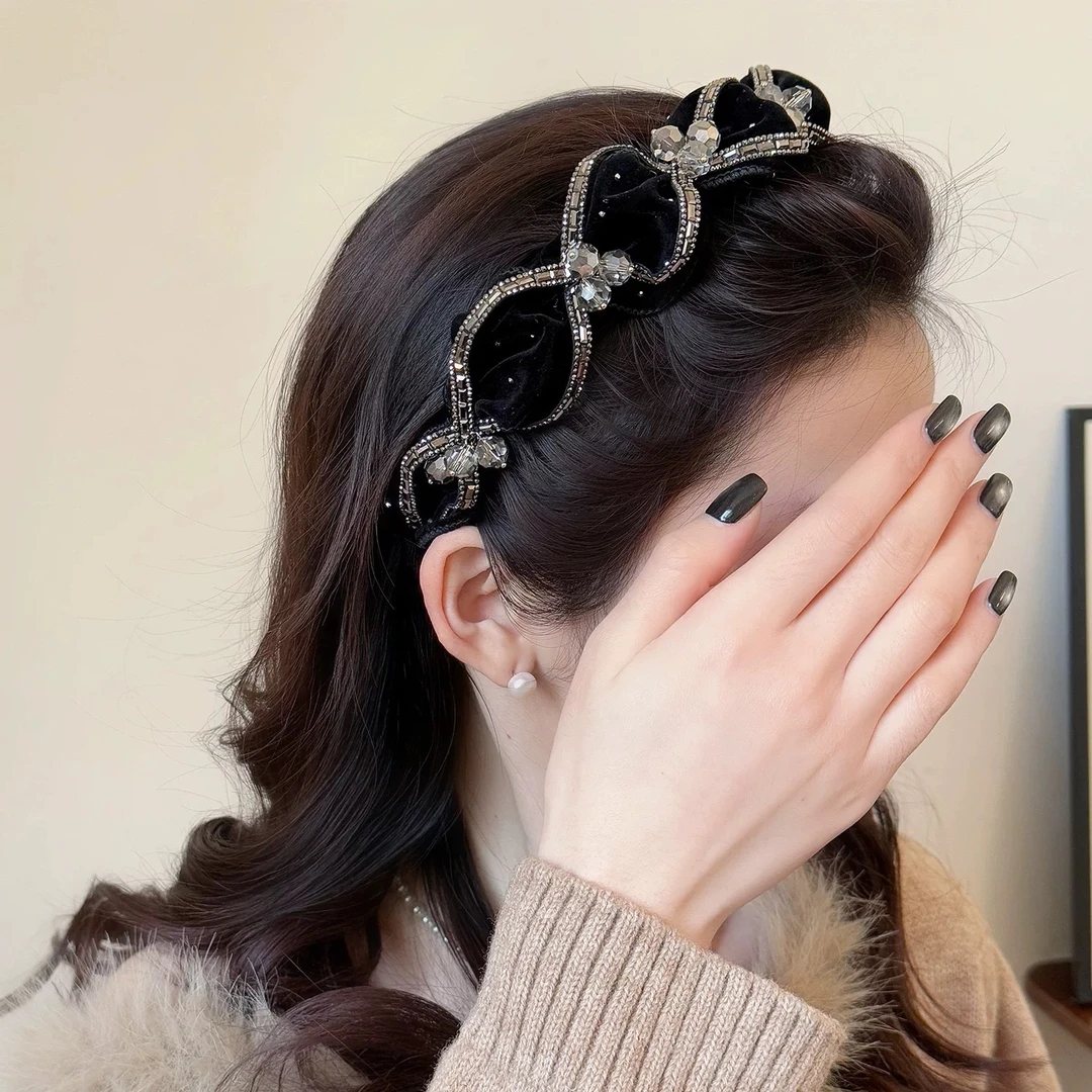 璀璨星河发箍波浪日常秋冬丝绒款头箍增高颅顶显发量发饰