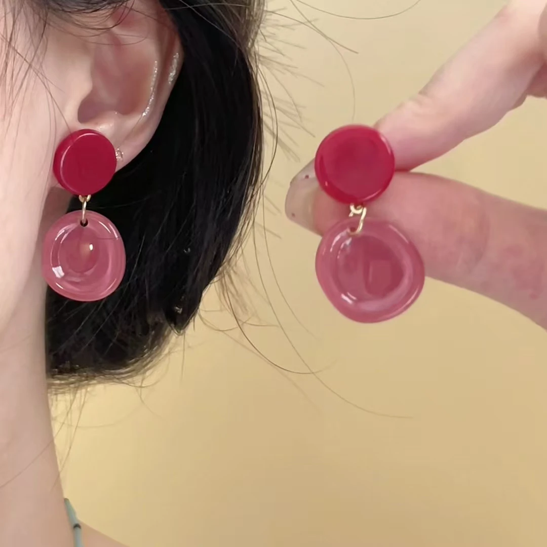 合金亚克力耳饰 乌苏梅子醉!亚克力冰透感法式复古轻奢高级感耳环