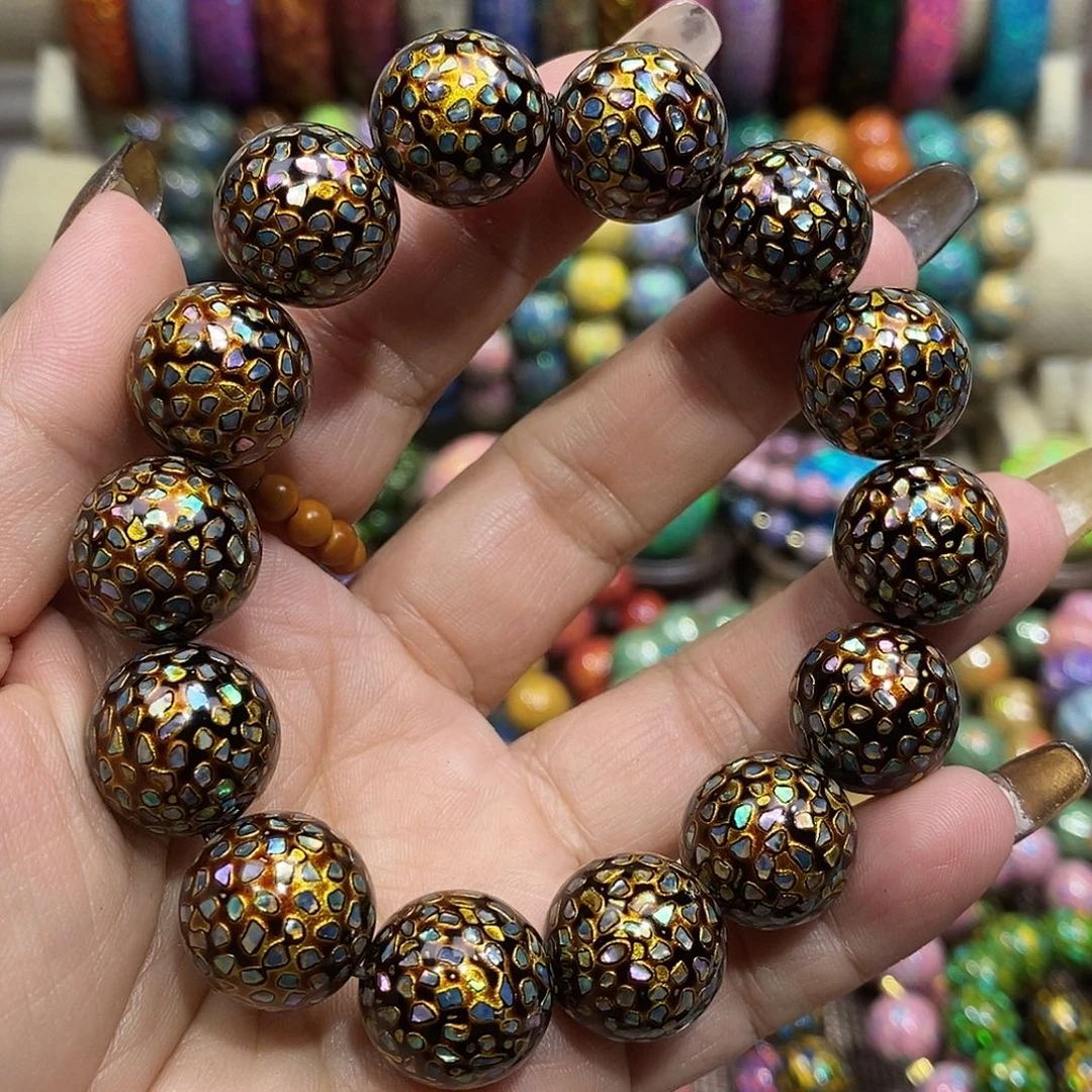 大漆珠1.5黑金爆满螺佃