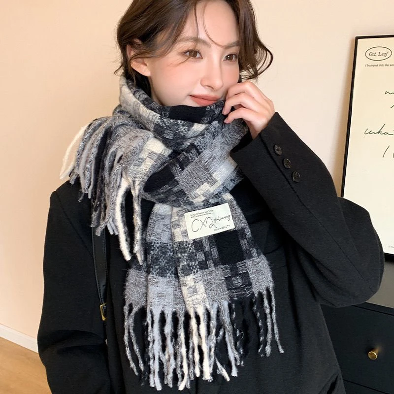 氛围感滴神~高品质秋冬格纹流苏保暖围巾男女情侣长款围脖披肩