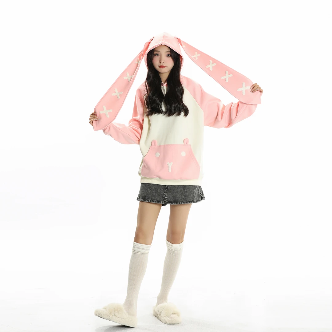 学院可爱风卫衣上衣 带挂件耳朵可拆