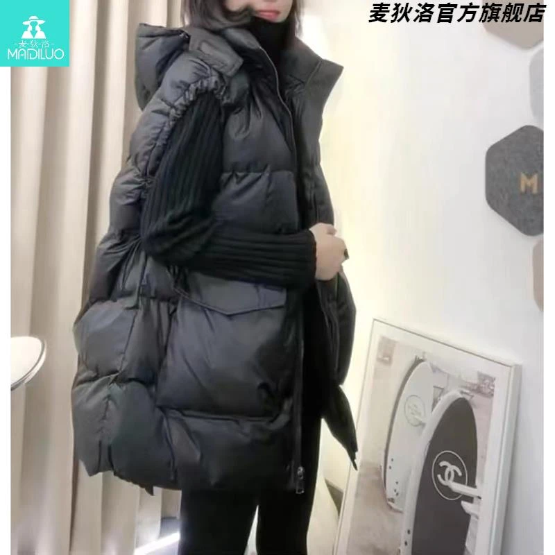 羽绒马甲女外穿中长款连帽宽松2025冬季新款大码胖mm轻薄欧货马夹