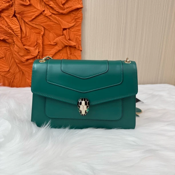 99新 BVLGARI/宝格丽 新中号绿色25cm蛇头包/香菜奢品/单肩时尚