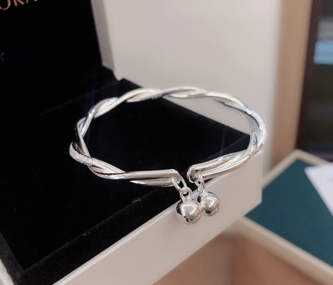 足银手镯 足银999.简约扭丝实心足银手镯999纯银纯银