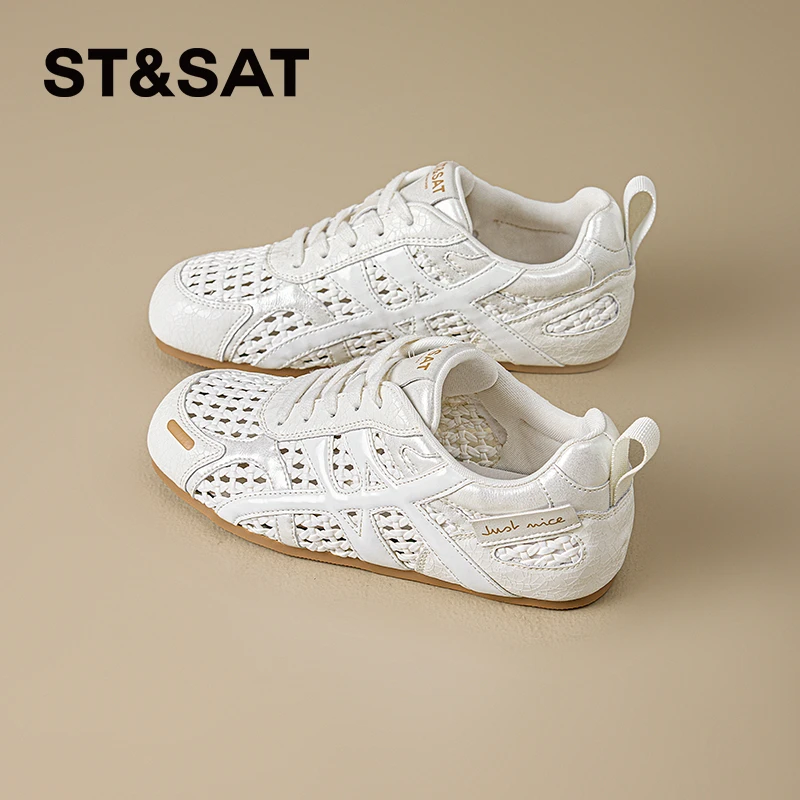 星期六女士德训鞋2025夏季新款透气镂空运动鞋女子法式透气休闲鞋
