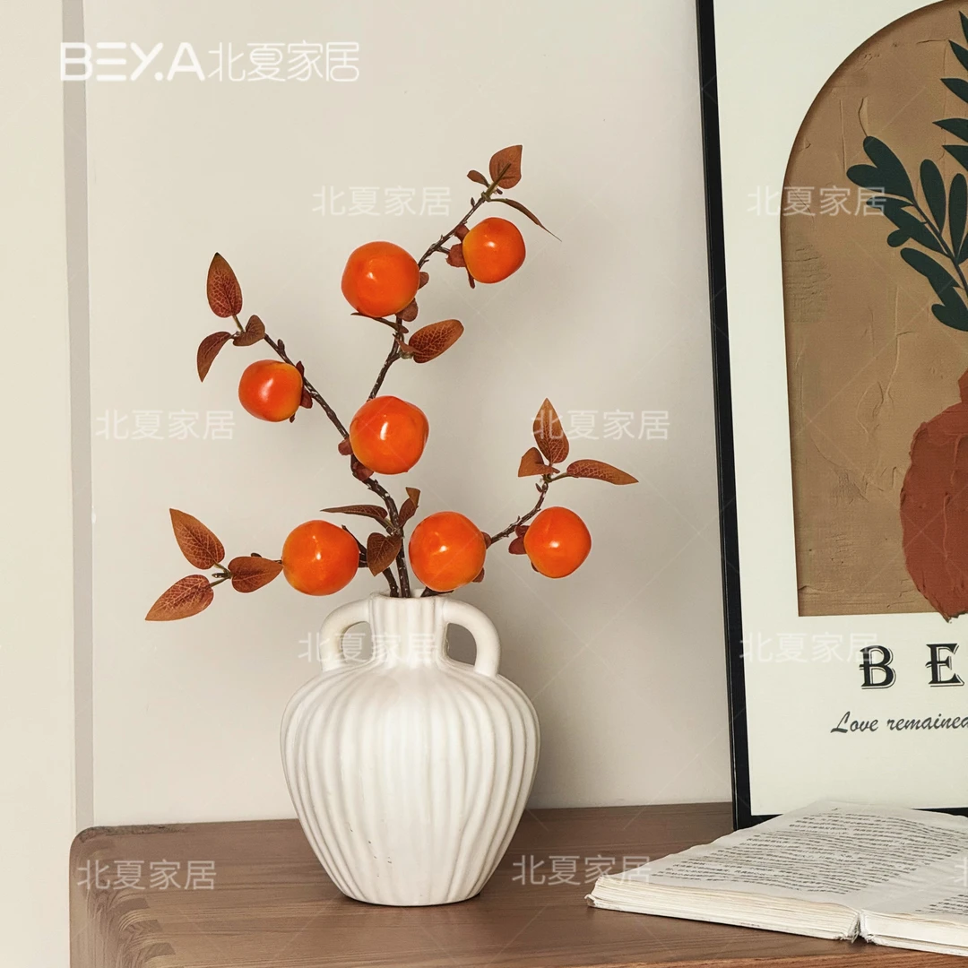 仿真柿子果实树枝假花摆件客厅装饰摆设插花花束家居摆件家居软装