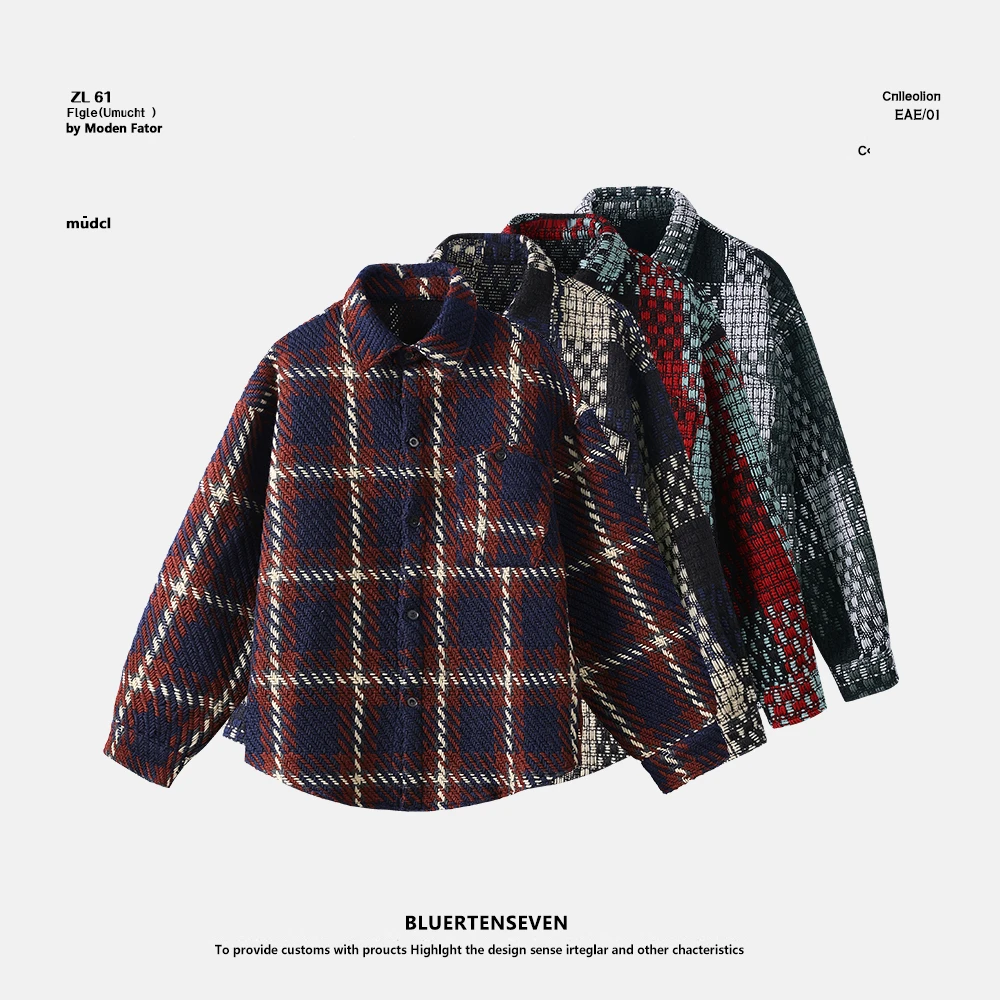 绿松石时尚休闲格子格子设计师长袖衬衫上衣